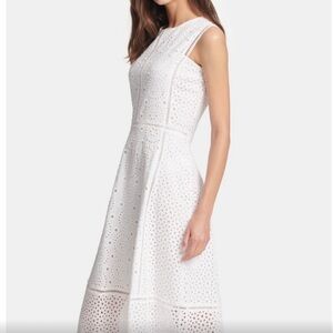 NWT DKNY Sleeveless White Eyelet Dress, Sz 2